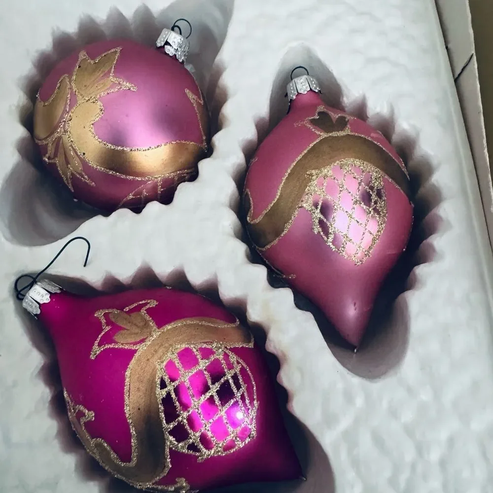 Vintage Holiday Christmas Ornaments Pink European Glass